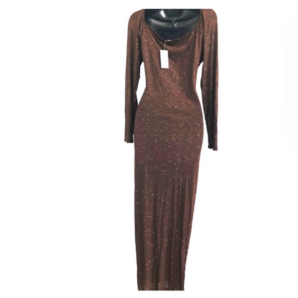 Maggy London Floral midi Dress sz 6 & brown shirred front lurex dress sz large - Picture 14 of 14